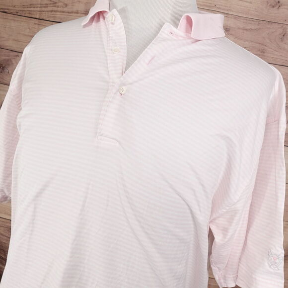 FAIRWAY & GREENE SHORT SLEEVE PINK WHITE STRIPED POLO SHIRT MENS SIZE L LARGE - Picture 2 of 7